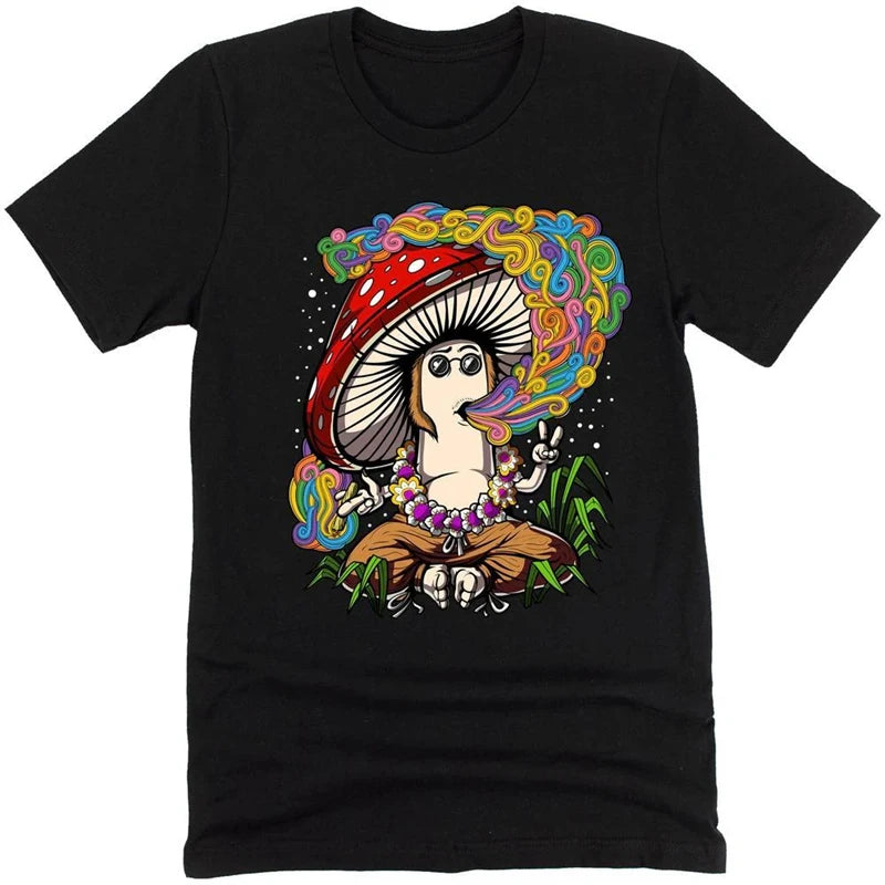 Fantasy Mushrooms Hippie Men T-shirt Solid Simple Print Graphic Short Sleeve T-shirts Alien Dwarf Print Summer Funny Tee Top