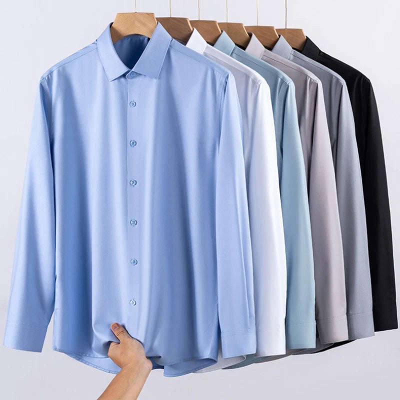 10XL Work White Shirt for Men Long Sleeve Man Shirt Plus Size Big and Tall Modal Mulberry Silk Casual Long Sleeve Men's Shirt
