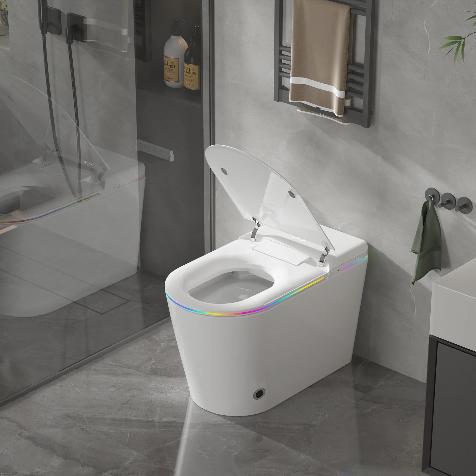 Smart Bidet Toilet Seat - Heated Seat, Adjustable Water, Self - Cleaning Nozzle, Auto Lid, Warm Air Dryer, LED Display & Remote