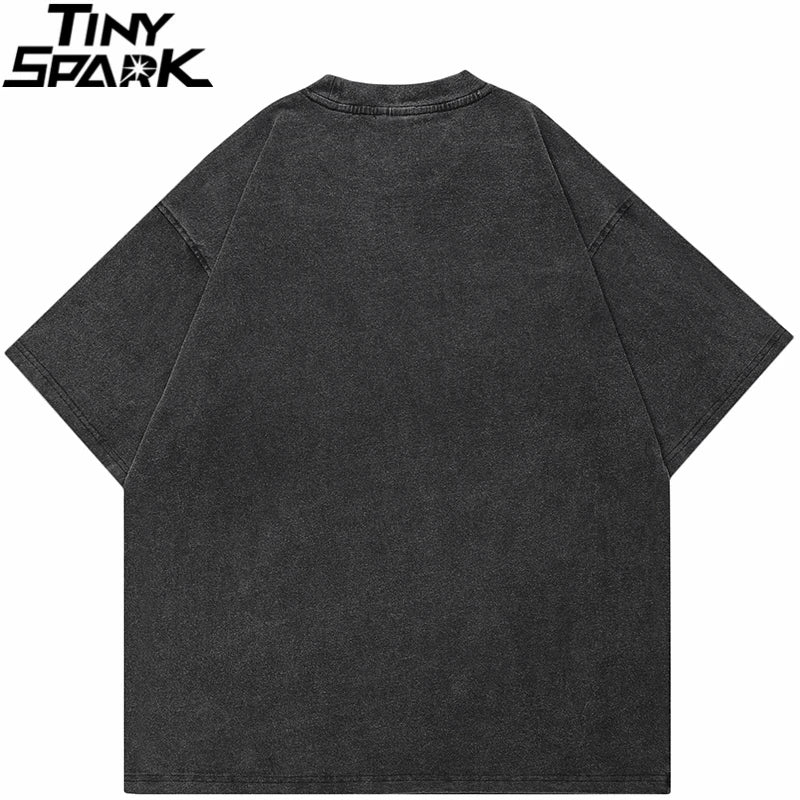 Hip Hop 2025 Streetwear  Washed Black T-Shirt Green Red Graphic Face T Shirt Cotton Men Tshirt Unisex Tops Tees Hipster Dope