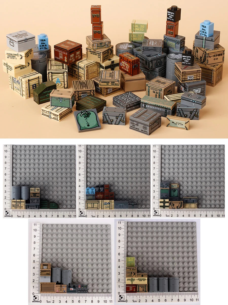 MOC Military Printed Parts Building Block Soldier Material Package Ammunition Box German Soviet British Weapon Mini Bricks Toys