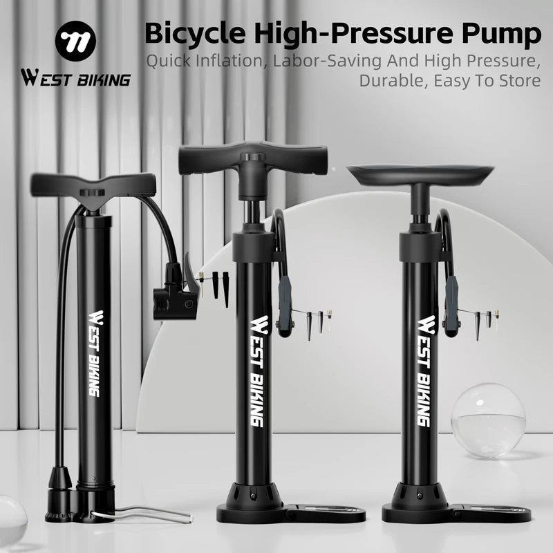 WEST BIKING Bike Pump 120PSI Portable Labor-Saving Air Pump For Motorcycle Car E-Bike AV/FV Inflator MTB Road Bike Accessories