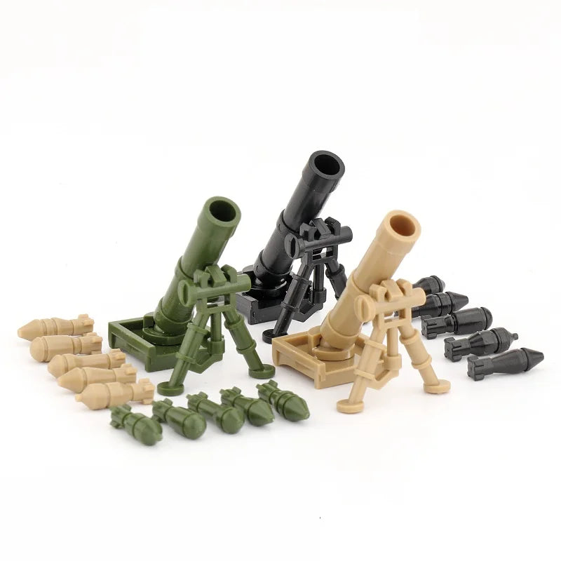 MOC WW2 US Military Weapon M2 Mortar Soldier Minifigurine Accessories Guns Building Blocks Kit Bricks Sets Arms Model Kids Toys