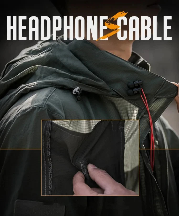 Men's Quick Dry Breathable Waterproof Jacket Summer Lightweight Tactical Jacket Windbreaker Thin Skin Hooded Raincoat