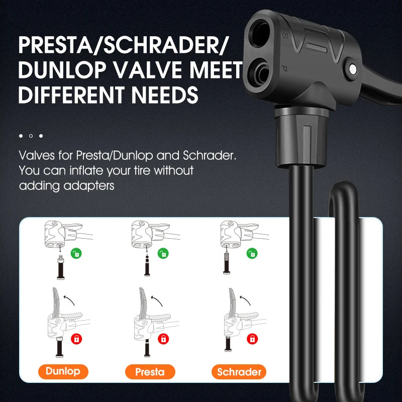 WEST BIKING 160PSI Bicycle Air Pump Hand Pump High Pressure for Schrader/Presta Valve Inflator MTB Road Bike Motorcycle Ball