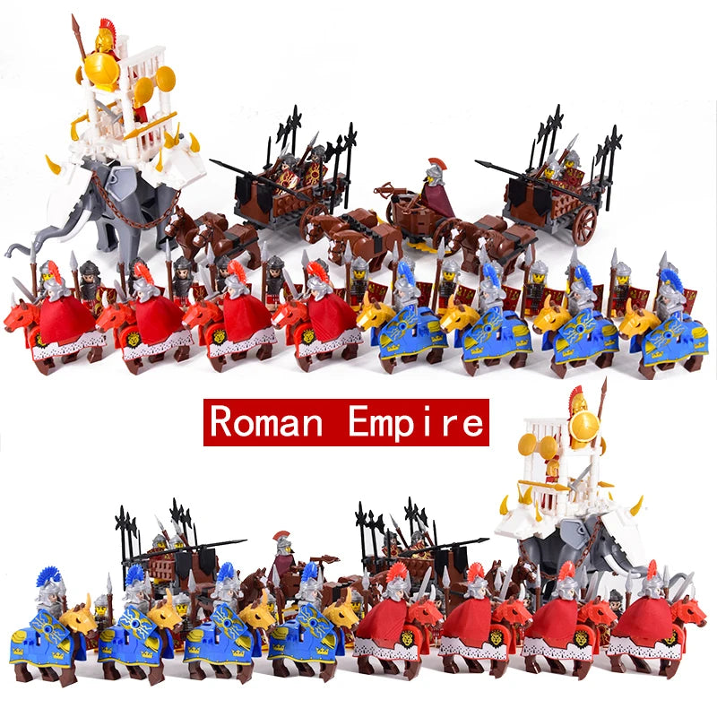 MOC Roman Empire Spartan Army Medieval Soldier Chariot Building Block Bricks Ancient Military War Helmet Toys For Children