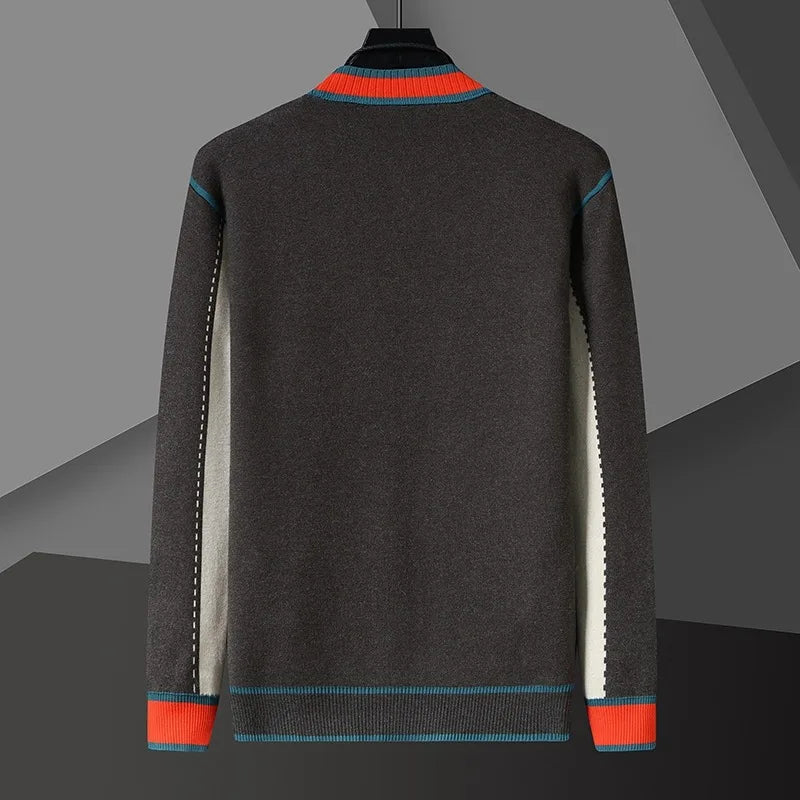 Autumn Men's Knitthing Sweater Cardigan High Quality Color Blocked Jacquard Coat Top Fashion Versatile Casual Knitted Jackets