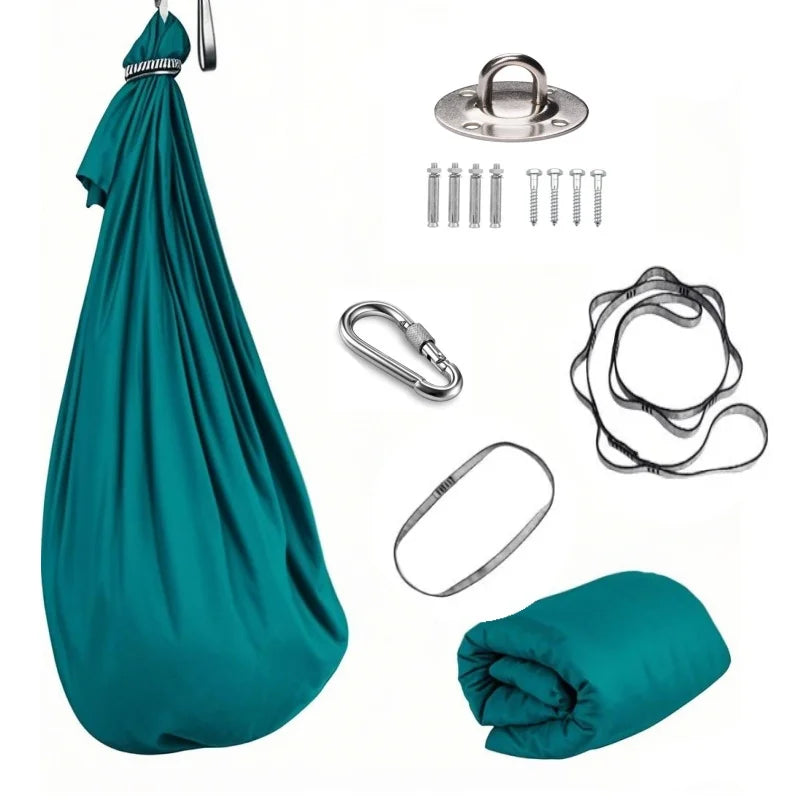 1.5*2.8m Elastic Swing Hammock Indoor and Outdoor (Including Fixing Hardware) Elastic Swing Hanging Adjustable Aerial Yoga Adult Healing Hammock Swing Set, Elastic Fabric Hammock. Embrace the Swing, Hang the Swing Hammock, Pe