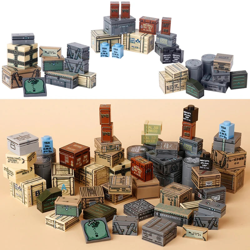 MOC Military Printed Parts Building Block Soldier Material Package Ammunition Box German Soviet British Weapon Mini Bricks Toys