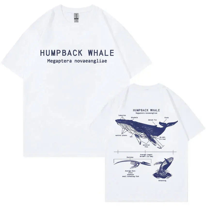 Marine Animals Humpback Whale Anatomy Graphic T-shirt Men Women Casual Oversized Crewneck T Shirts Men's Vintage Cotton T-shirts