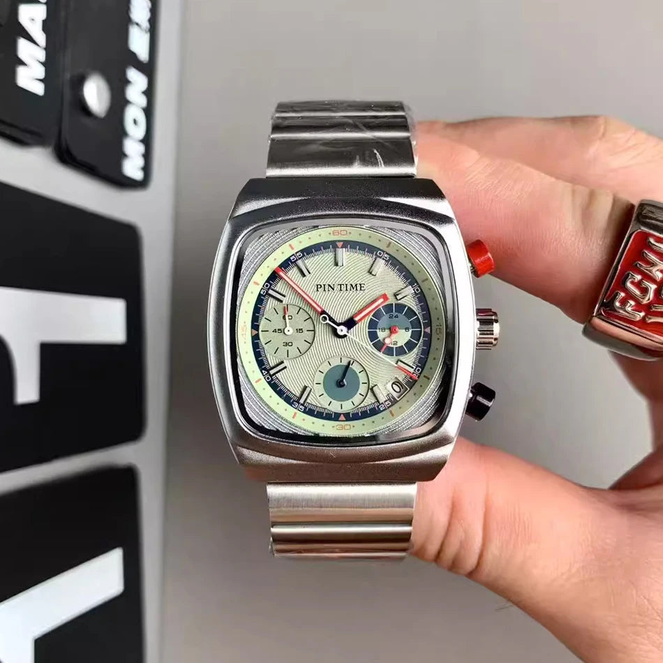 Square Vintage Watch Men’s Quartz Watch Triple Dial Multifunctional Steel Strap Date Display Sophisticated  Y2K Wristwatch